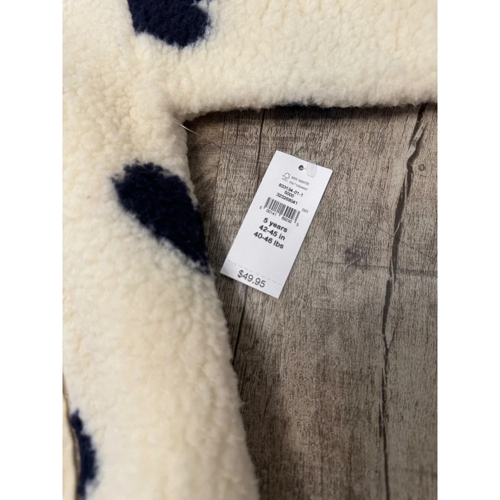 Baby Gap Kids Sherpa Fleece Heart Hoodie Bear‎ Ears Zip Up Jacket Cream Navy 5Y